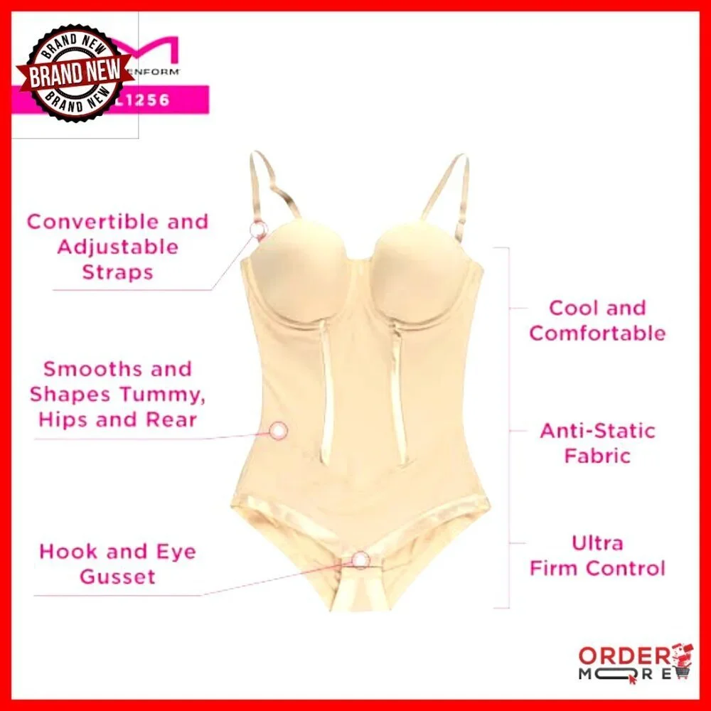 Ultra Firm Control Shapewear Bodysuit Convertible Straps Built-In Bra Seamless